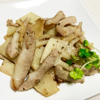 味付け肉で簡単！！ネギ塩豚トロの筍炒め♡